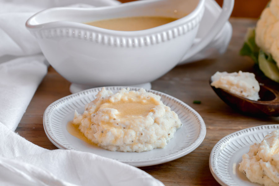 creamy keto mashed cauliflower with gravy