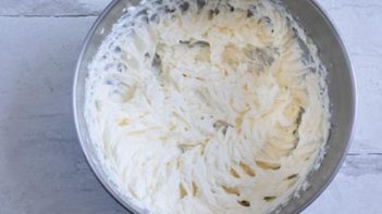 cream cheese mixture beaten in a stainless steel pan