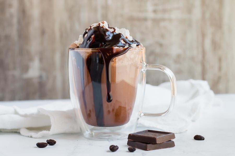 keto mocha with chocolate and cocoa powder