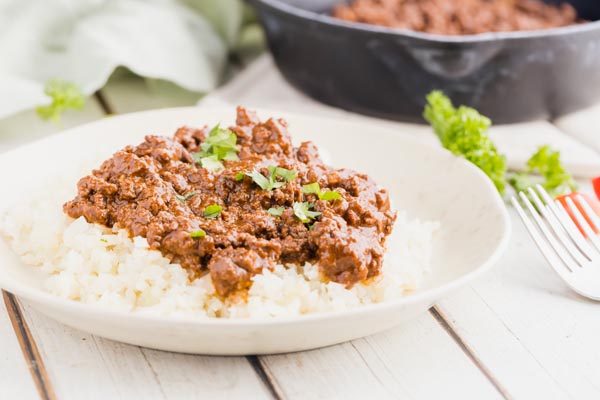 keto mole beef over cauliflower rice