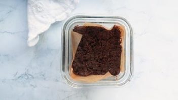 baked single serve brownie in a small dish