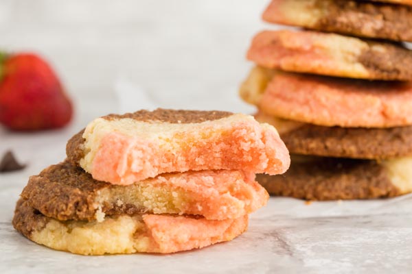 close up of a bite taken out of a chewy keto cookie