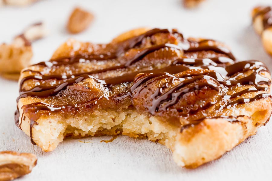 looking at the inside of a crispy pecan pie cookie