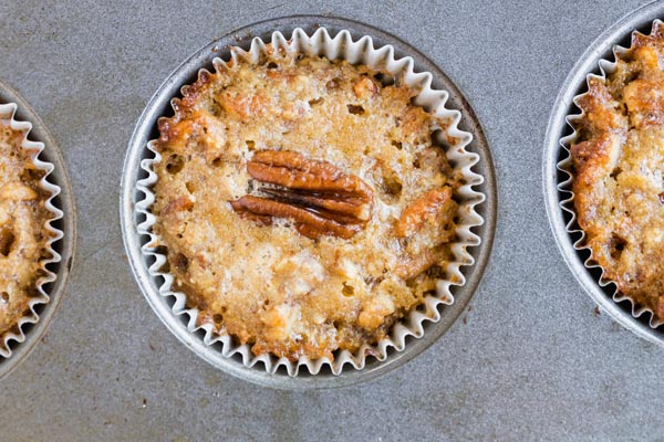 pecan pie muffins in a muffin pan