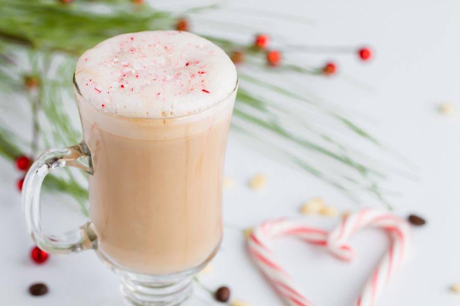 keto peppermint white mocha with a candy cane heart