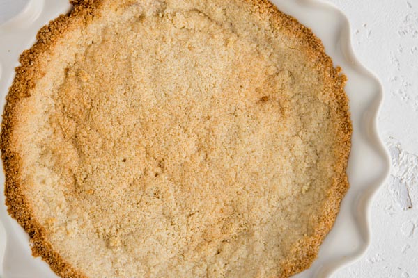 overhead view of keto pie crust baked to golden brown