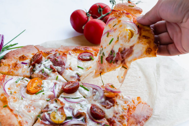 Prosciutto, Red Onion, Tomato Keto Pizza Ketofocus