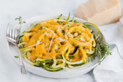 pumpkin alfredo sauce over zucchini noodles