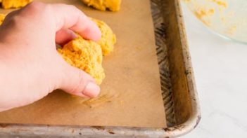 pumpkin biscuit dough on a baking tray