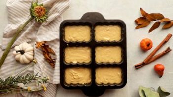 pumpkin bread batter in mini loaf pans