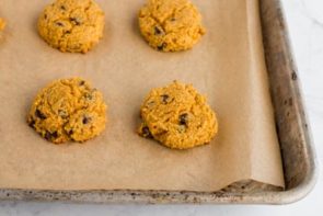 pumpkin cookie batter with chocolate chips