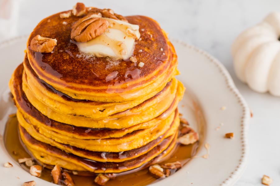 stack of low carb pumpkin pancakes