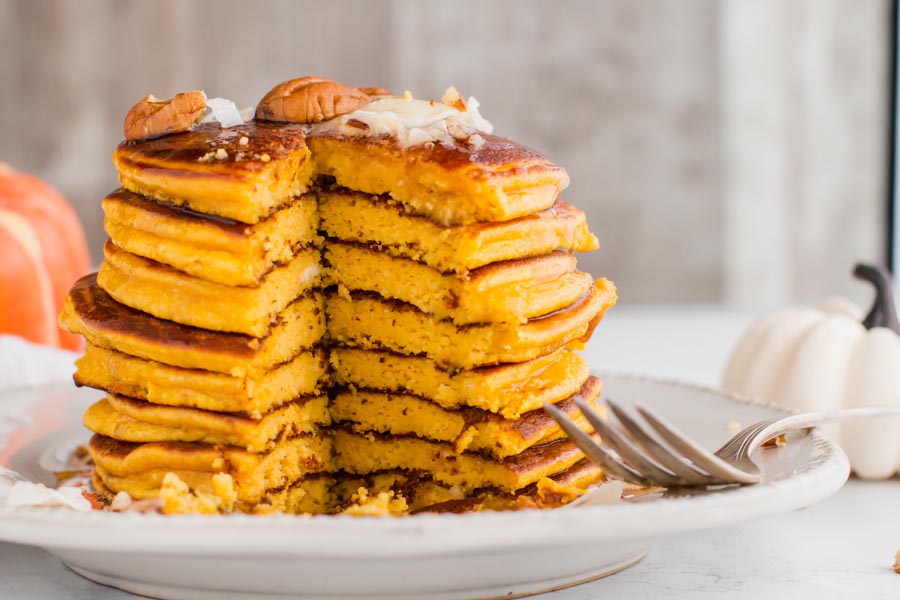 eating pumpkin pancakes