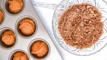 pumpkin muffin batter in muffin tin