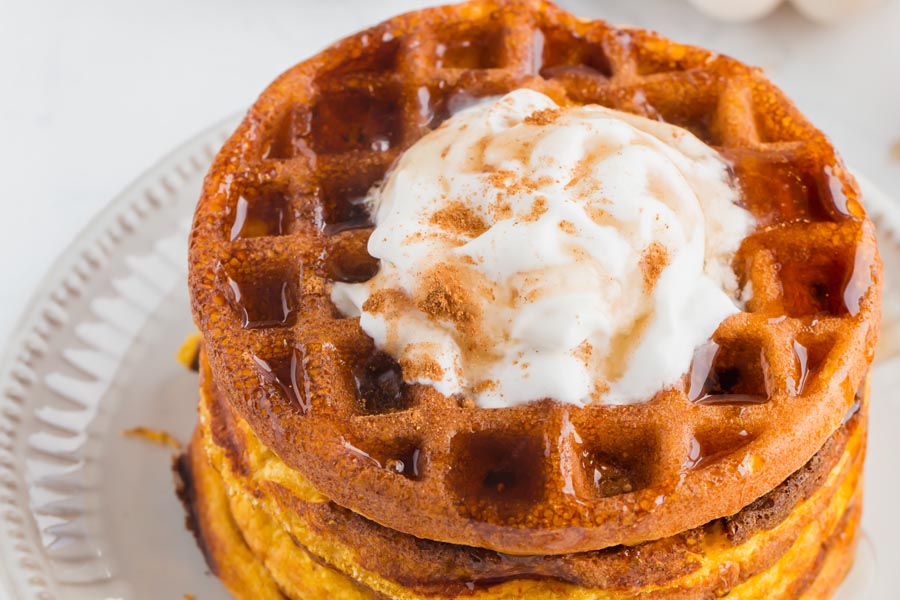 pumpkin spice chaffle with whipped cream