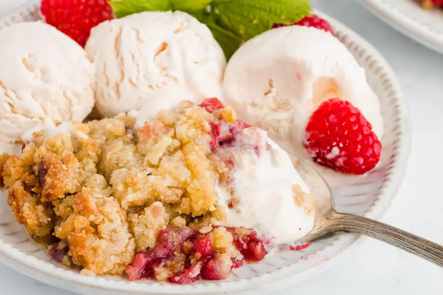 raspberry crumble served with a side of ice cream