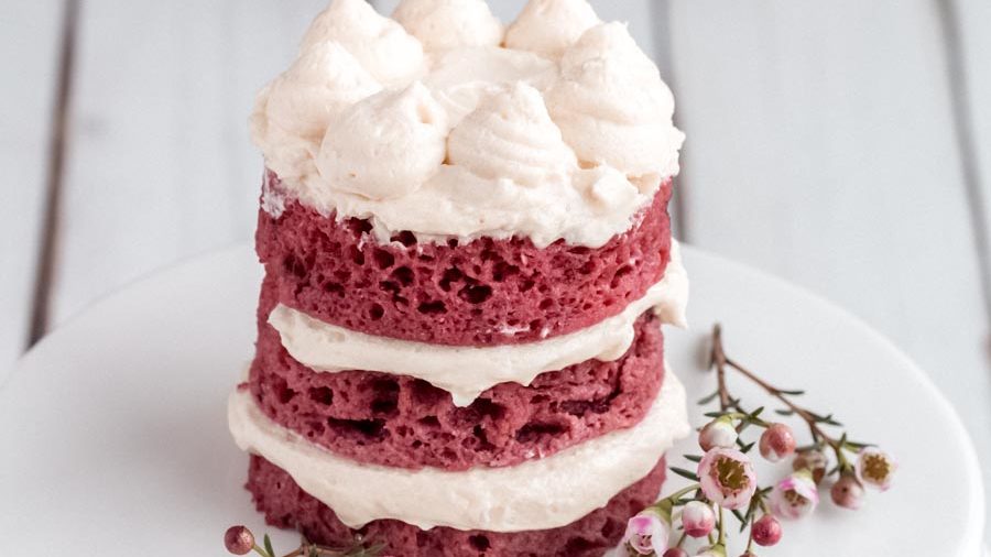 Vibrant red velvet mug cake