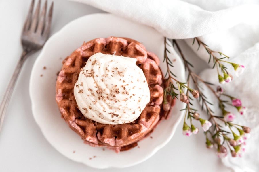 keto valentine's day breakfast of waffles with chocolate