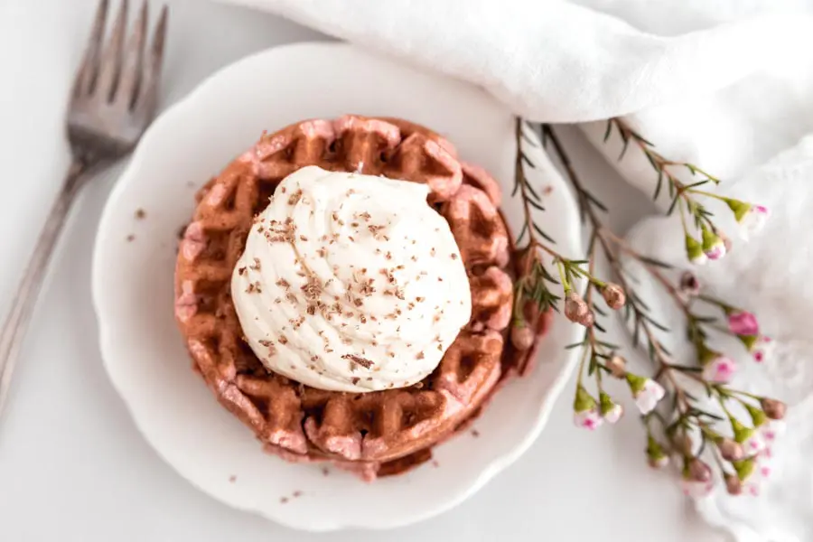 keto valentine's day breakfast of waffles with chocolate