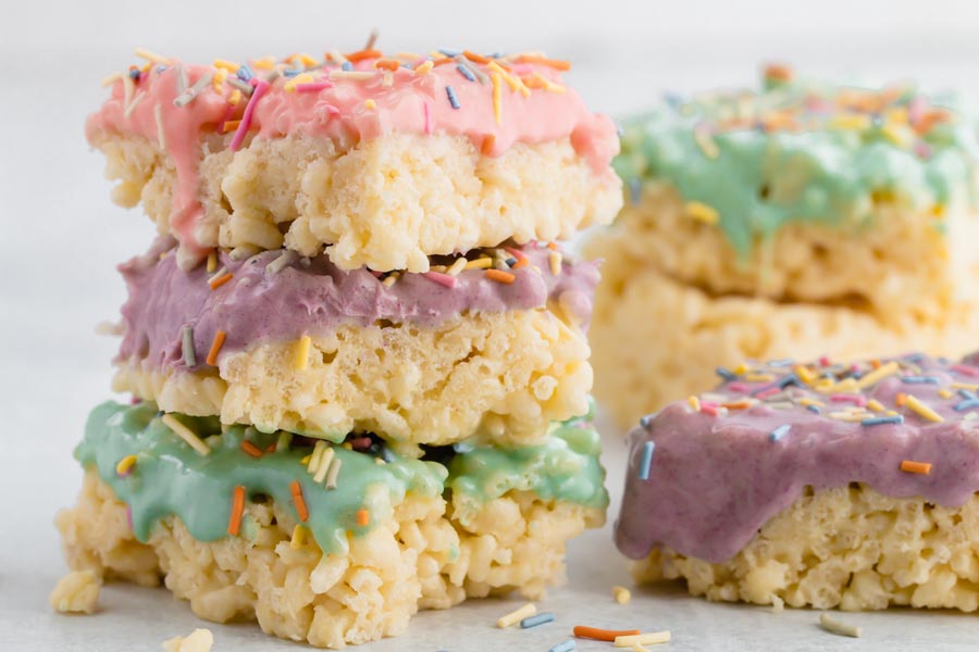 stacks of colorful sugar-free rice crispy treats