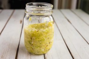 cabbage smashed down into a mason jar