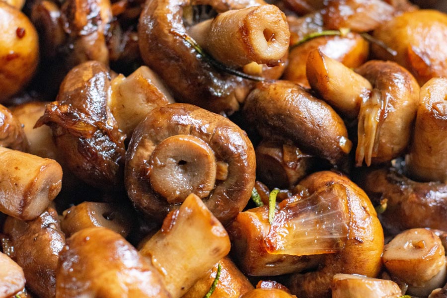 close up of buttery mushrooms