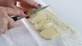slicing low carb shortbread cookie dough