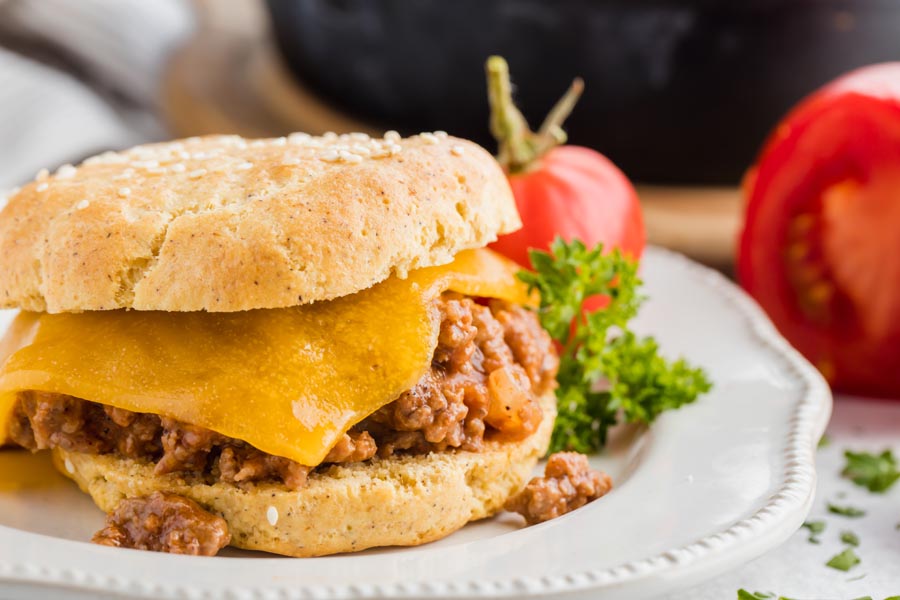 a keto sloppy joe sandwich with melted cheddar cheese