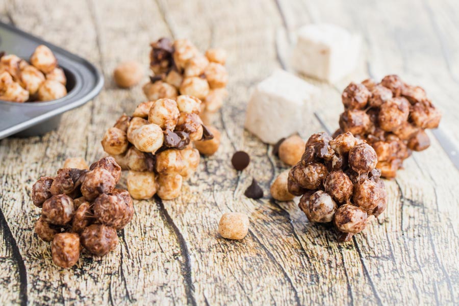 balls stuck together with marshmallow and chocolate