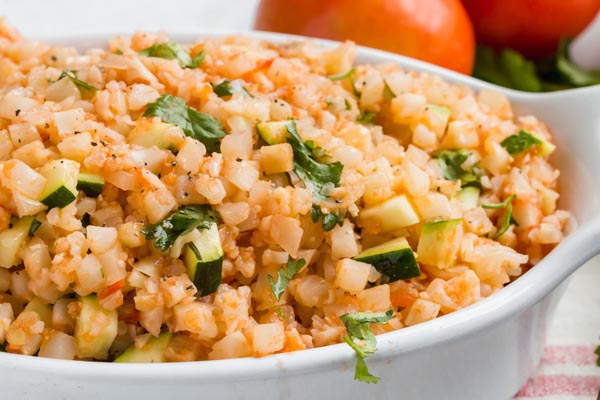 spanish cauliflower rice in a dish