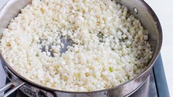 riced cauliflower in a skillet