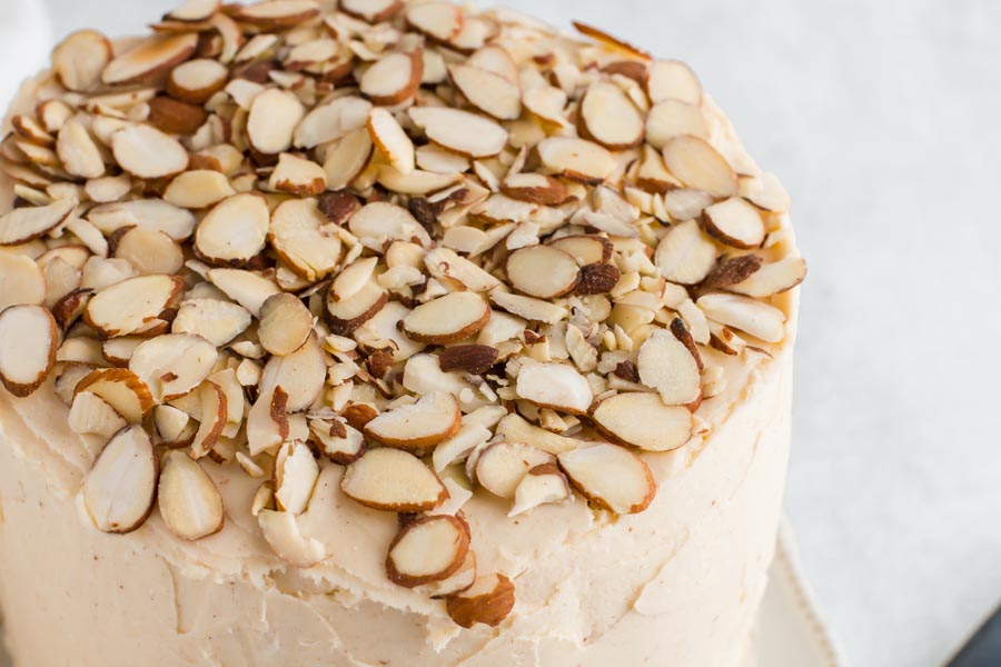 spice cake topped with almond slices
