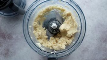 A food processor with fathead dough inside.