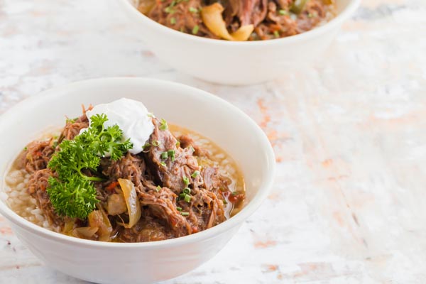 leftover shredded steak and peppers in a bowl