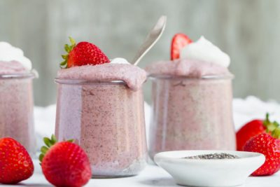 creamy strawberry chia pudding in little jars