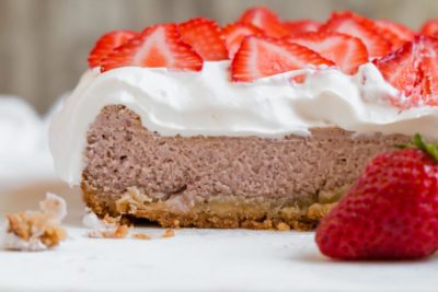 slice keto strawberry cheesecake
