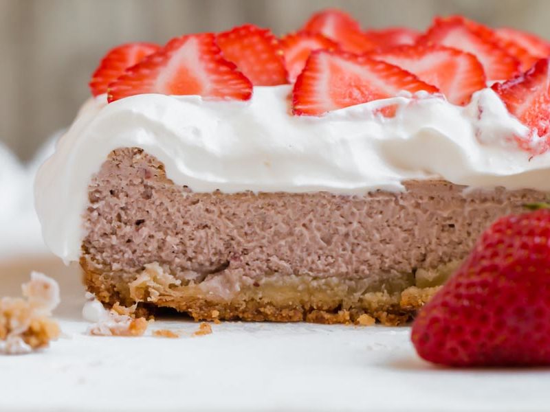 slice keto strawberry cheesecake