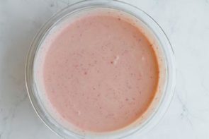mix strawberry puree with cheesecake mixture