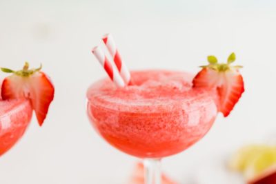 a strawberry daiquiri blended in a small glass