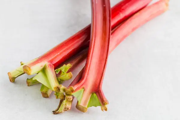 three stalks of keto rhubarb