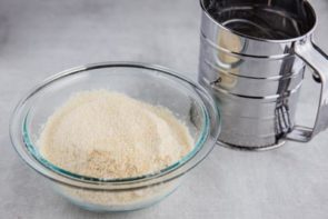 sifted keto flours next to a sifter