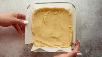 cake batter in a baking dish