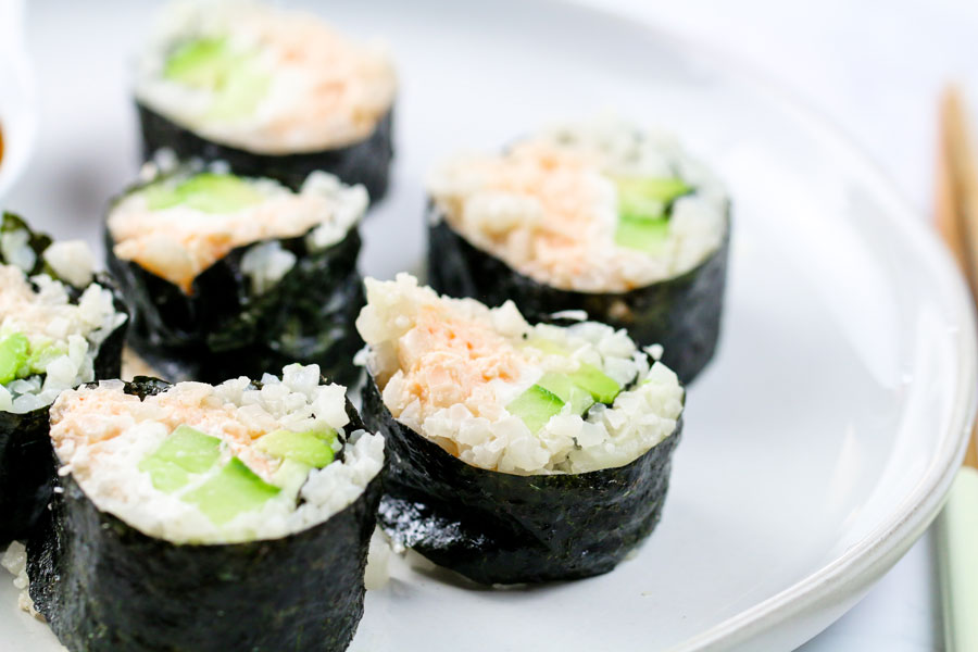 close up of keto sushi and rice