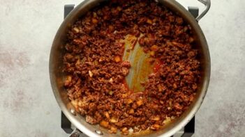 taco meat cooking in a skillet