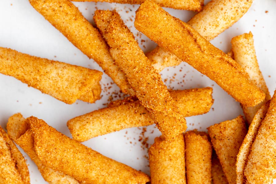 closeup of the taki seasoning on the rolled chips