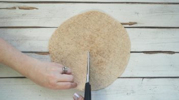 cutting a tortilla down the middle