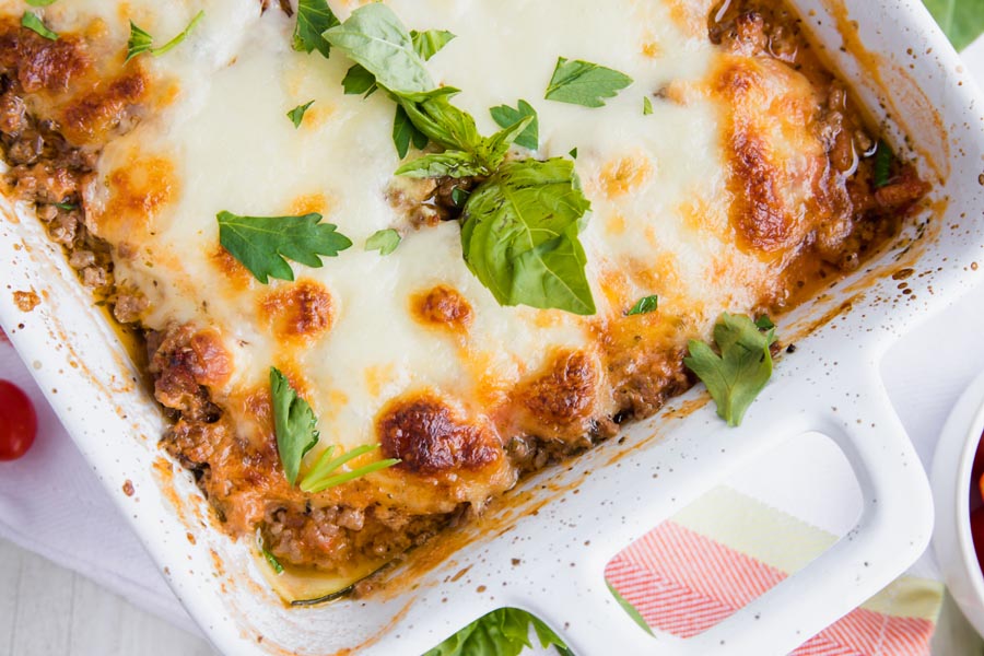 bubbly cheese on the top layer of lasagna