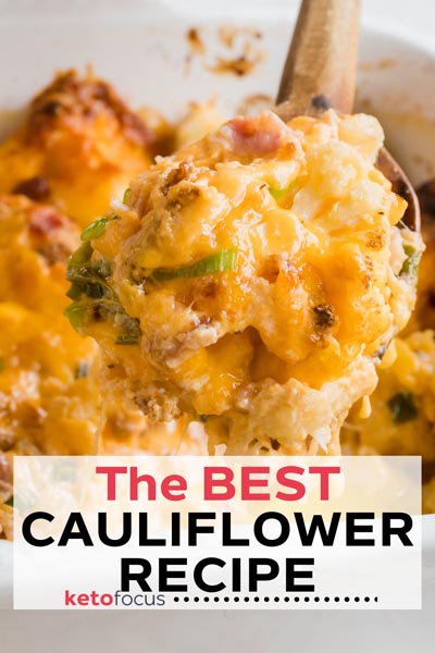 a spoonful of cauliflower with melted cheese on top