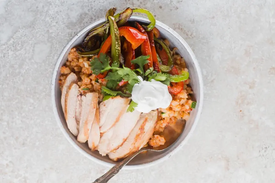 grilled chicken rice in a bowl