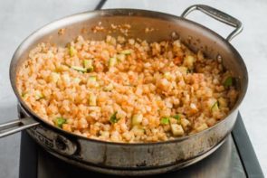 keto mexican rice in a skillet